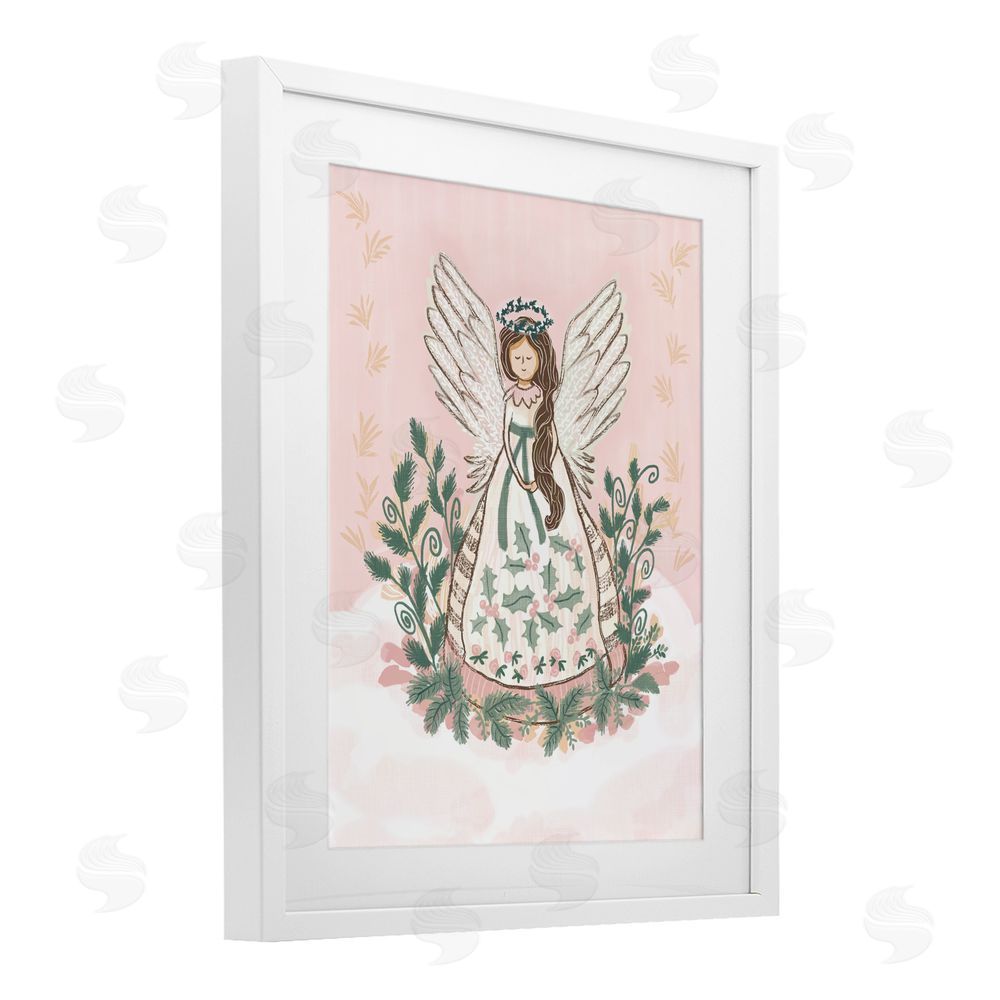 Connie Summers Christmas Angel with Botanicals White Framed Print Under Glass Art