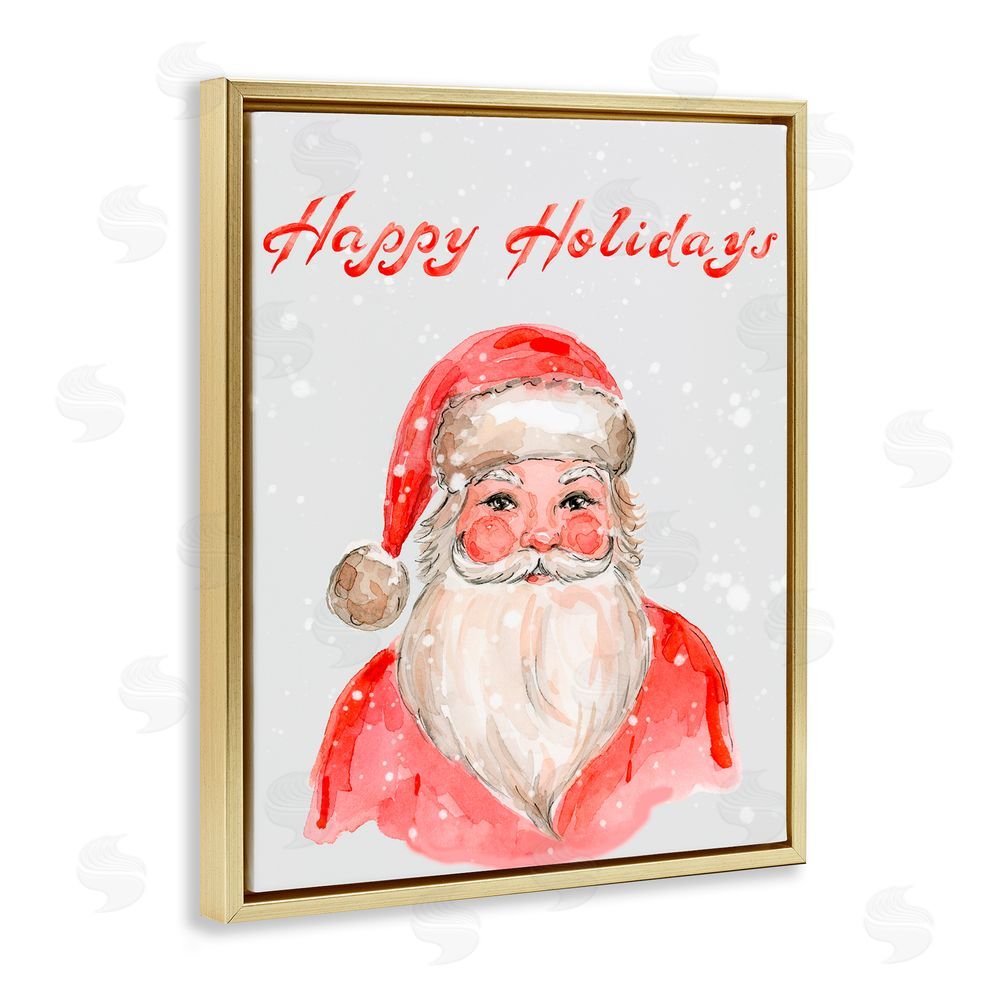 Elena Fay Happy Holidays Jolly Santa Gold Floating Frame Canvas Art Print