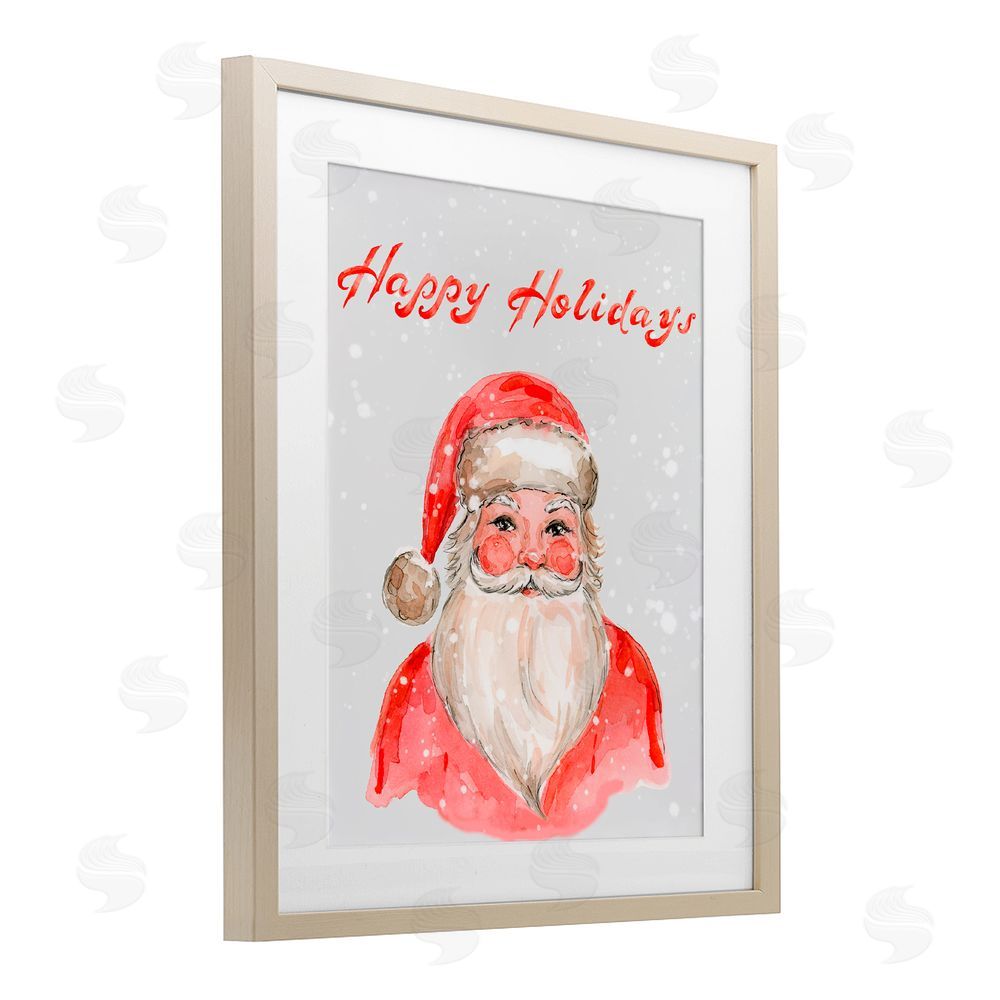 Elena Fay Happy Holidays Jolly Santa Birch Framed Print Under Glass Art