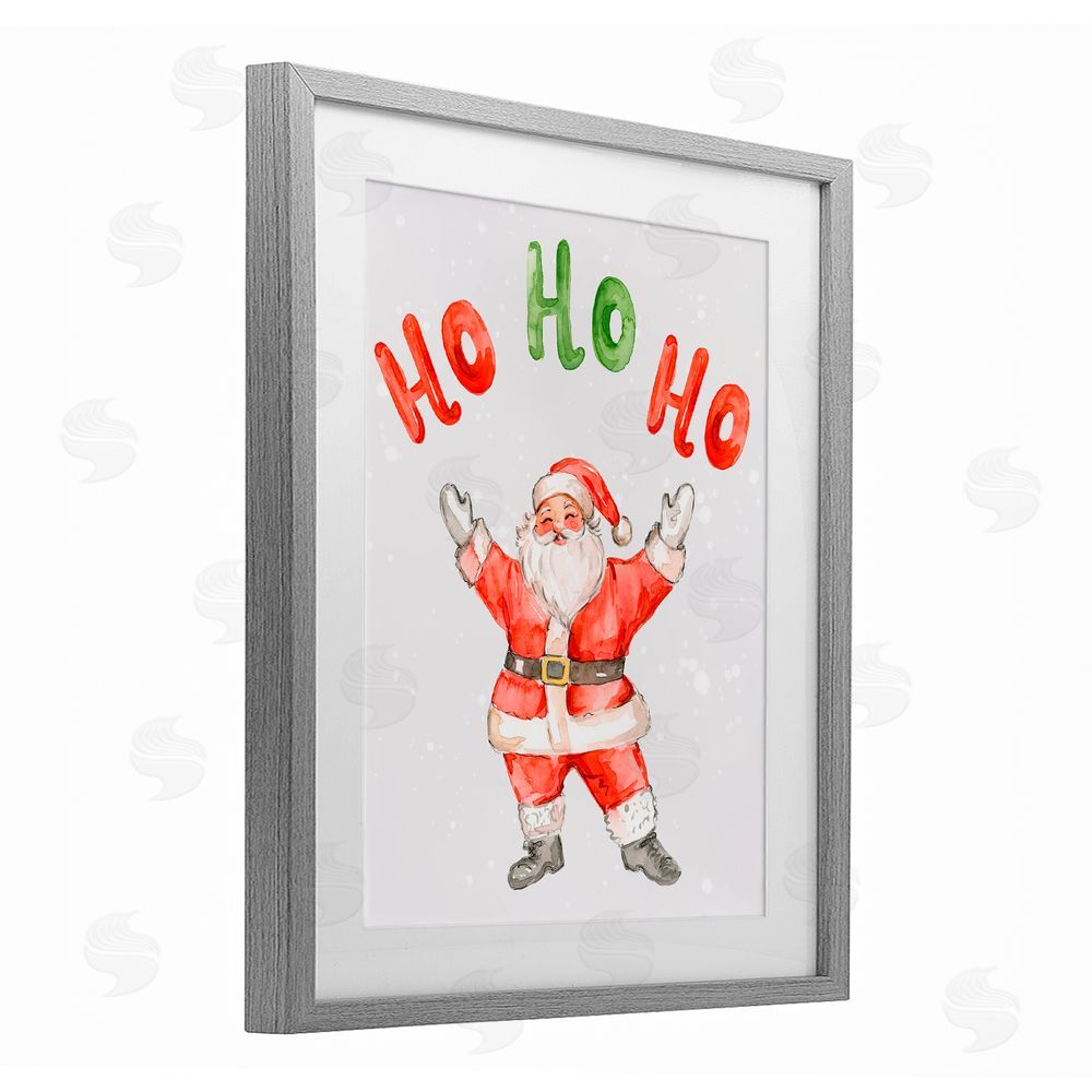 Elena Fay Ho Ho Ho Jolly Santa Claus Gray Framed Print Under Glass Art