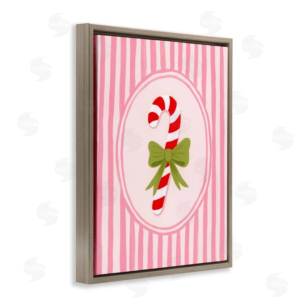 Courtney Haley Candy Cane with Ribbon Stripes Brown Floating Frame Canvas Art Print