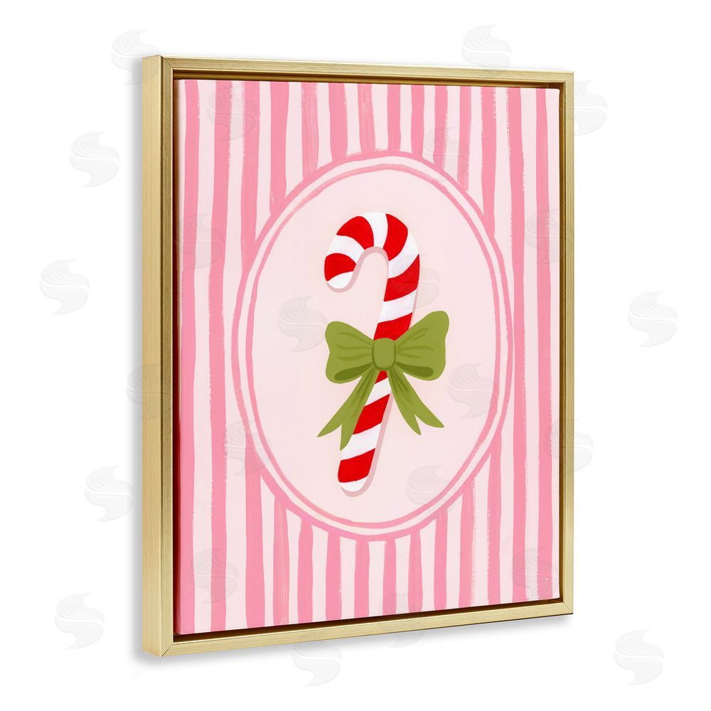 Courtney Haley Candy Cane with Ribbon Stripes Gold Floating Frame Canvas Art Print
