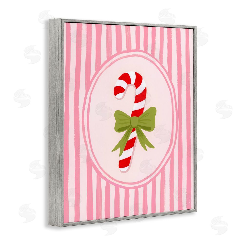 Courtney Haley Candy Cane with Ribbon Stripes Gray Framed Giclee Art Print