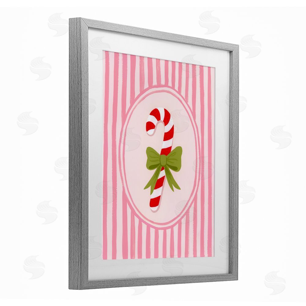 Courtney Haley Candy Cane with Ribbon Stripes Gray Framed Print Under Glass Art