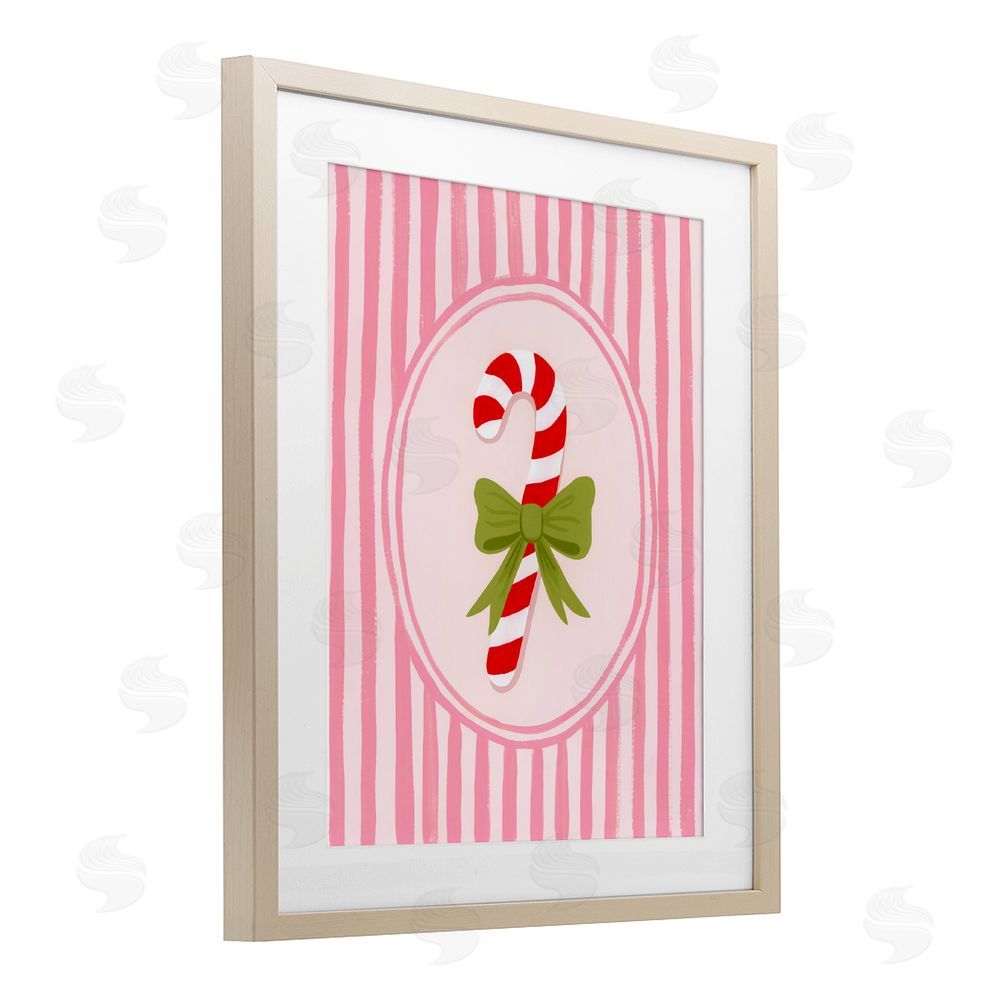 Courtney Haley Candy Cane with Ribbon Stripes Birch Framed Print Under Glass Art