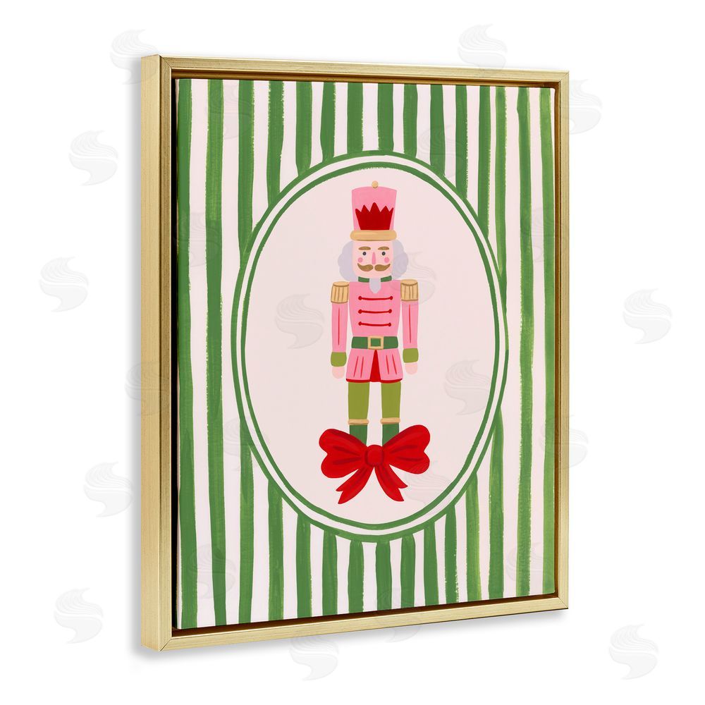 Courtney Haley Nutcracker with Ribbon Stripes Gold Floating Frame Canvas Art Print