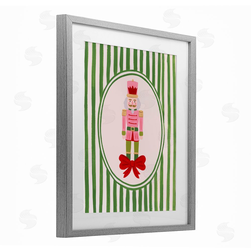 Courtney Haley Nutcracker with Ribbon Stripes Gray Framed Print Under Glass Art