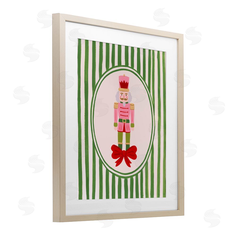 Courtney Haley Nutcracker with Ribbon Stripes Birch Framed Print Under Glass Art
