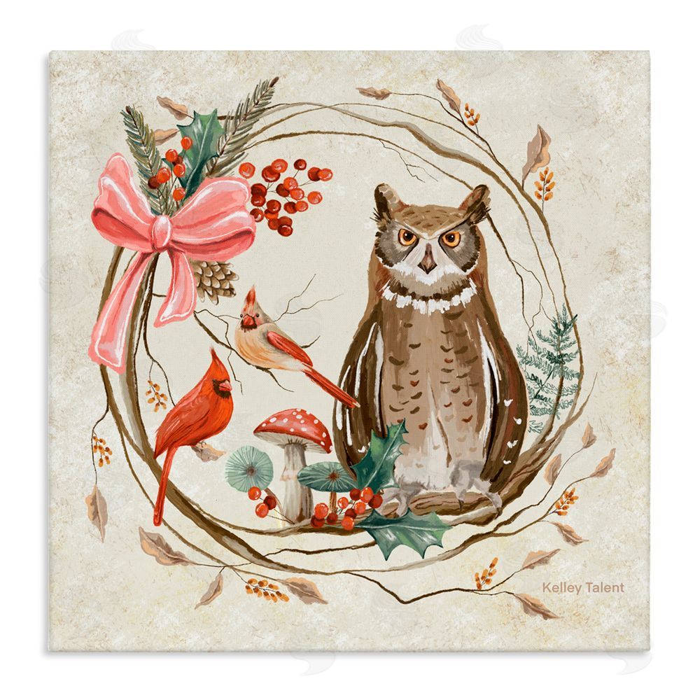 Kelley Talent Woodland Owl Rustic Wreath Canvas Wall Art Print