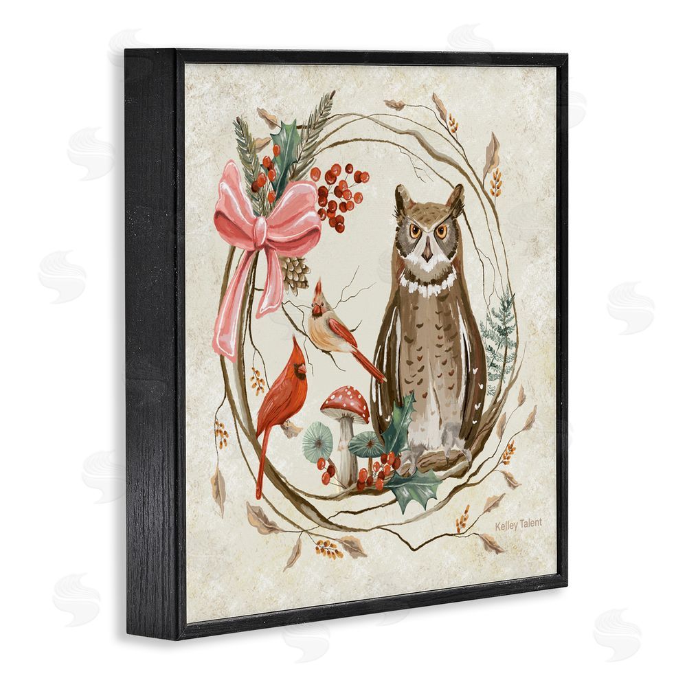 Kelley Talent Woodland Owl Rustic Wreath Black Framed Giclee Art Print