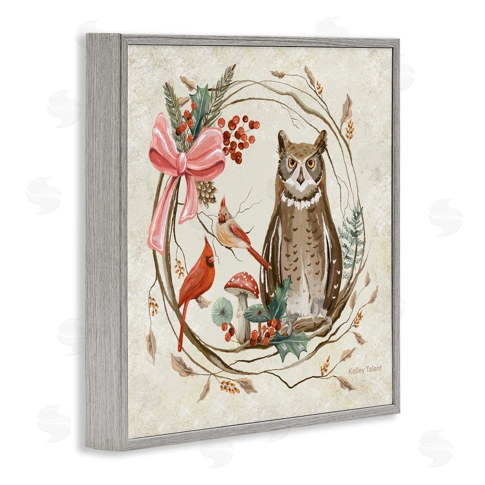 Kelley Talent Woodland Owl Rustic Wreath Gray Framed Giclee Art Print