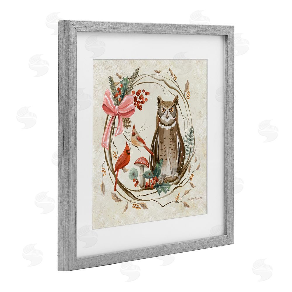 Kelley Talent Woodland Owl Rustic Wreath Gray Framed Print Under Glass Art