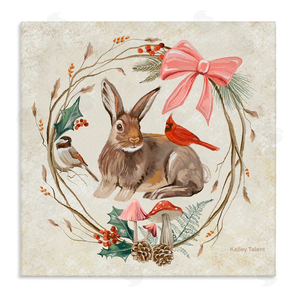 Kelley Talent Woodland Rabbit Rustic Wreath Canvas Wall Art Print