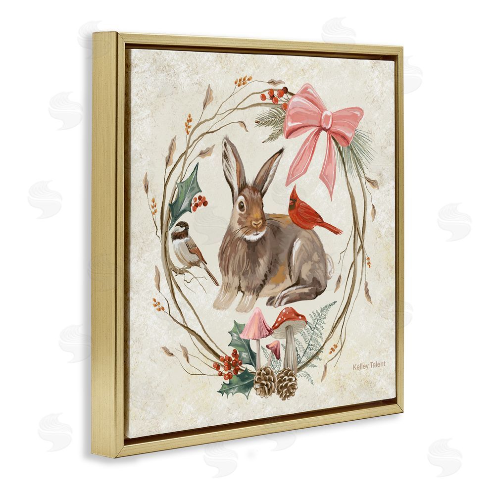 Kelley Talent Woodland Rabbit Rustic Wreath Gold Floating Frame Canvas Art Print