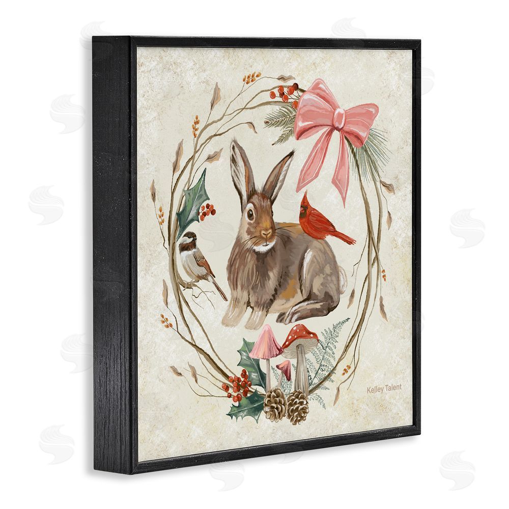 Kelley Talent Woodland Rabbit Rustic Wreath Black Framed Giclee Art Print