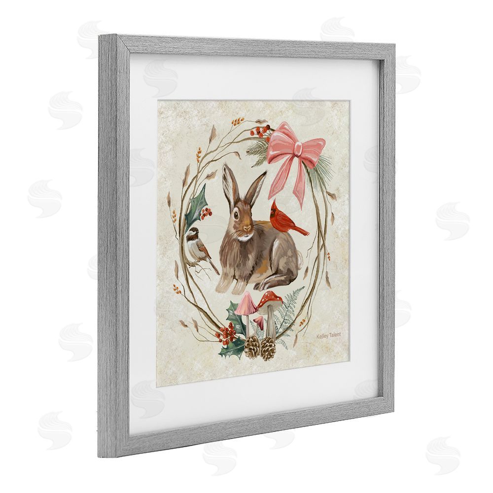 Kelley Talent Woodland Rabbit Rustic Wreath Gray Framed Print Under Glass Art