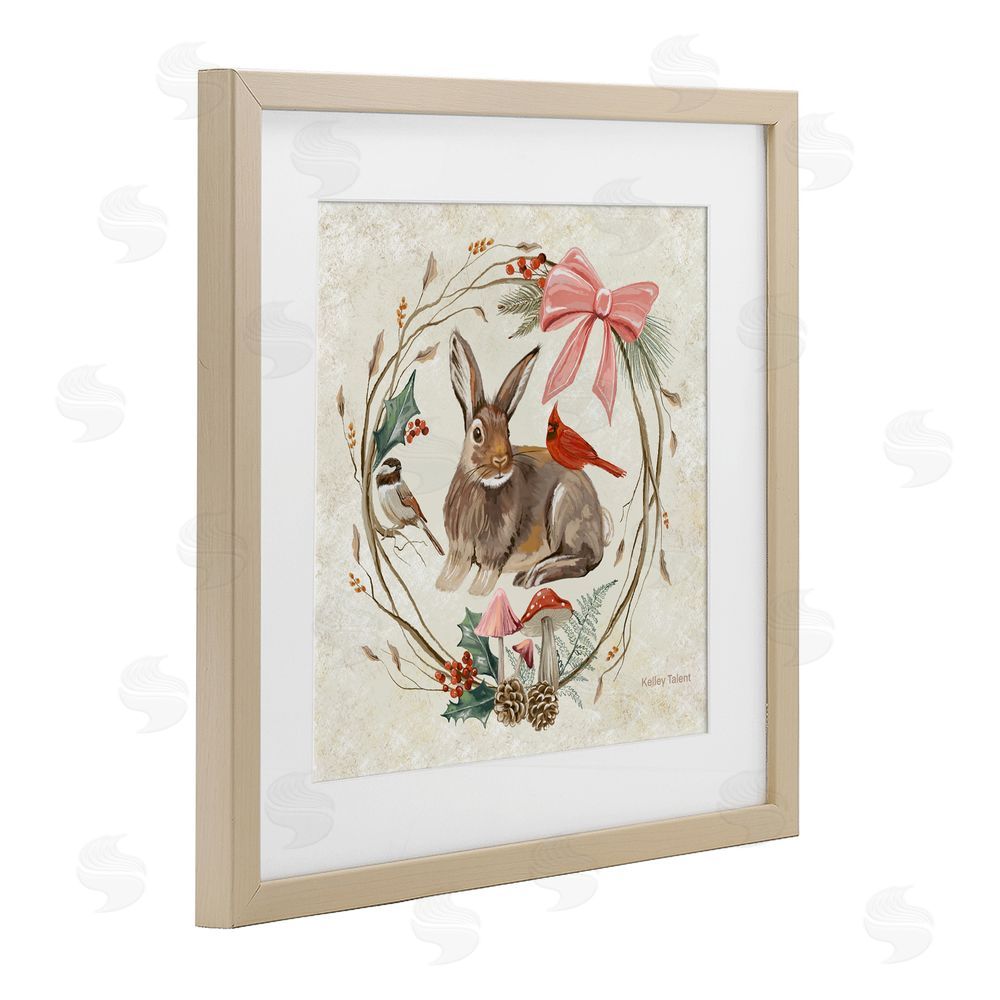 Kelley Talent Woodland Rabbit Rustic Wreath Birch Framed Print Under Glass Art