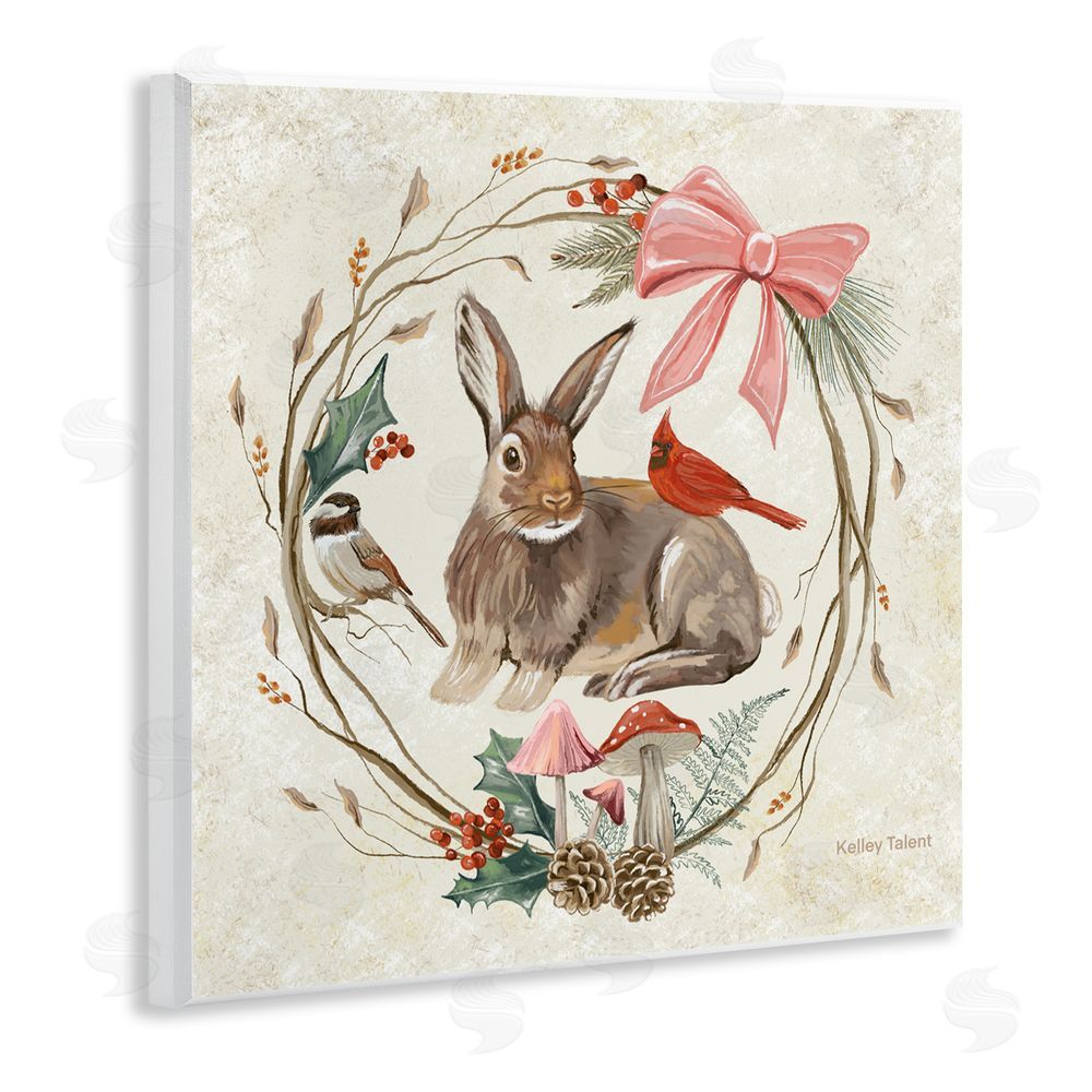 Kelley Talent Woodland Rabbit Rustic Wreath Wall Plaque Art Print