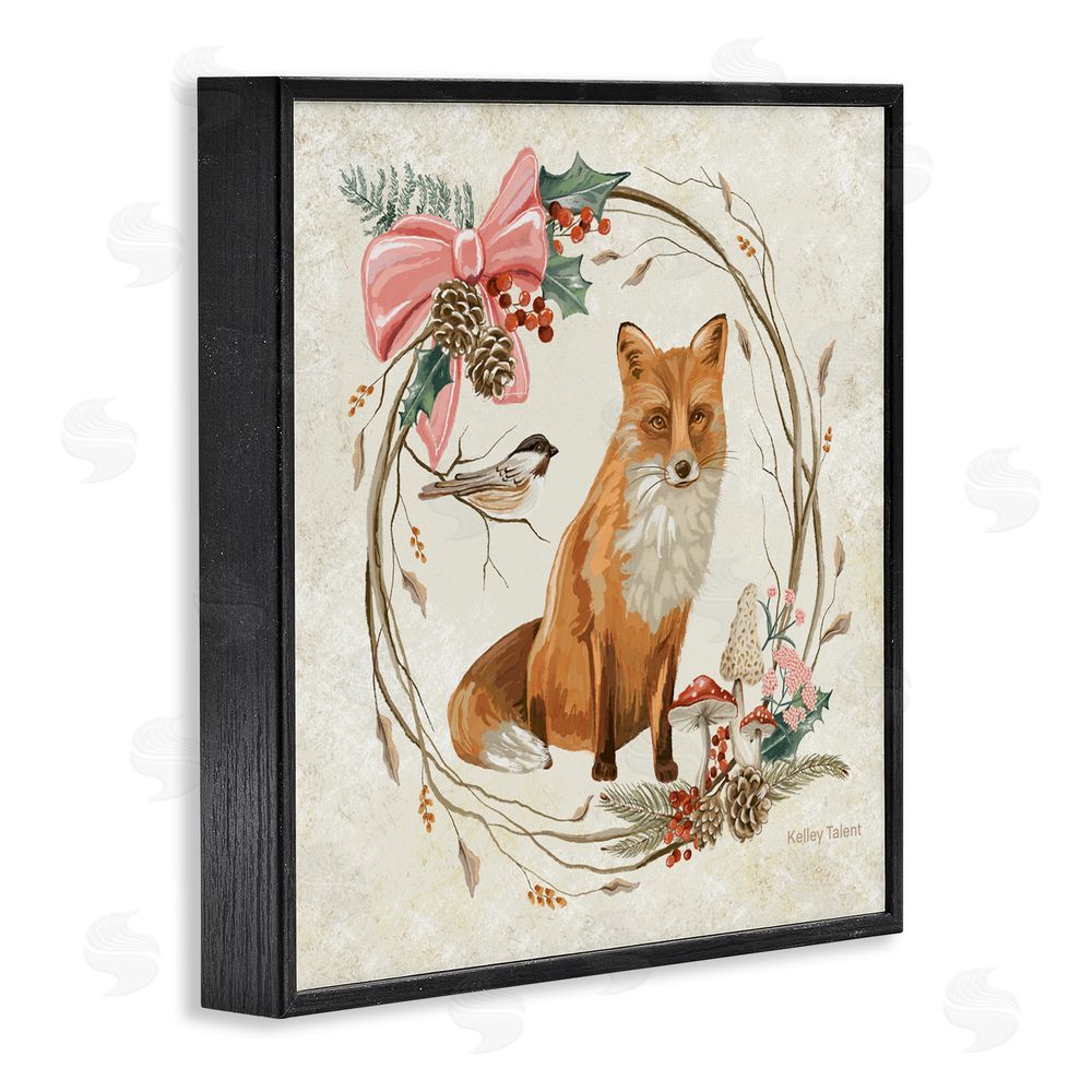 Kelley Talent Woodland Fox Rustic Wreath Black Framed Giclee Art Print