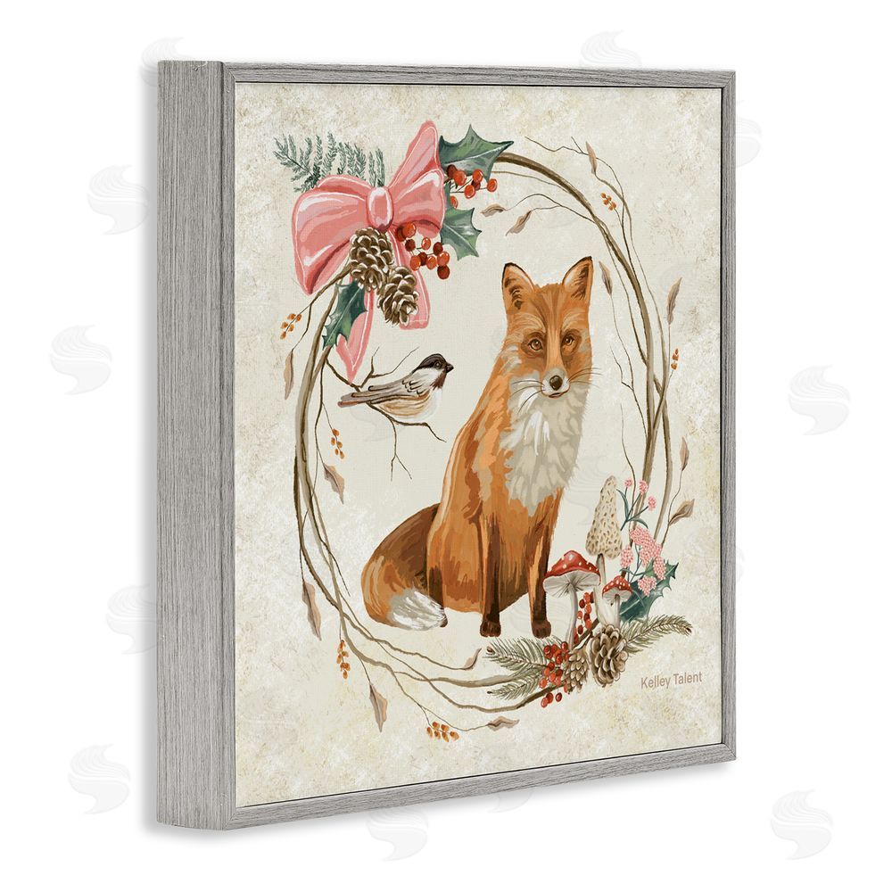 Kelley Talent Woodland Fox Rustic Wreath Gray Framed Giclee Art Print