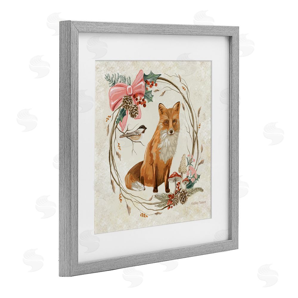 Kelley Talent Woodland Fox Rustic Wreath Gray Framed Print Under Glass Art