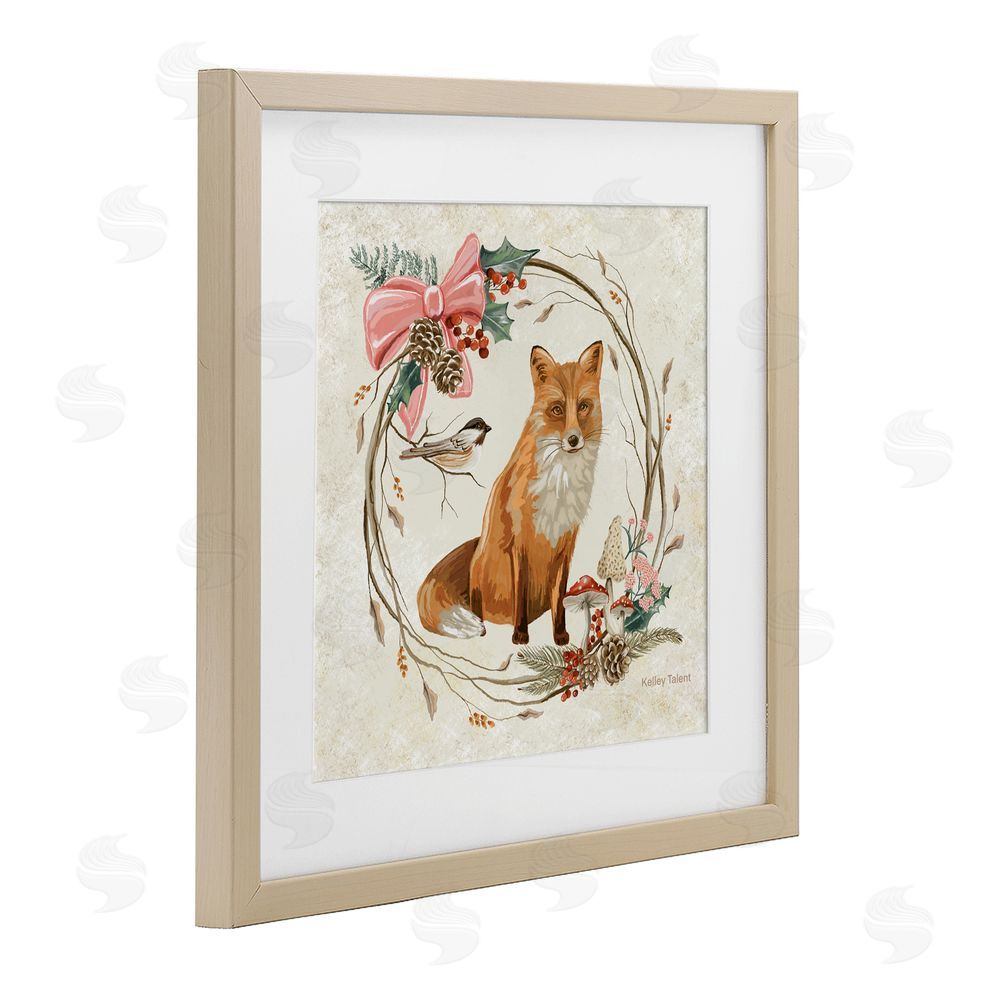 Kelley Talent Woodland Fox Rustic Wreath Birch Framed Print Under Glass Art