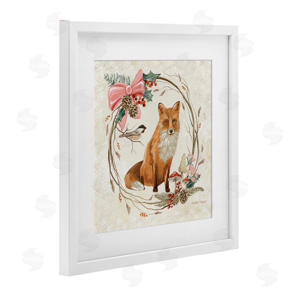 Kelley Talent Woodland Fox Rustic Wreath White Framed Print Under Glass Art