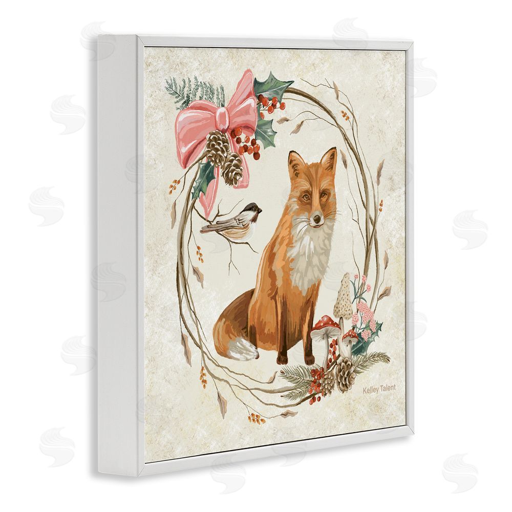 Kelley Talent Woodland Fox Rustic Wreath White Frame Giclee Art Print
