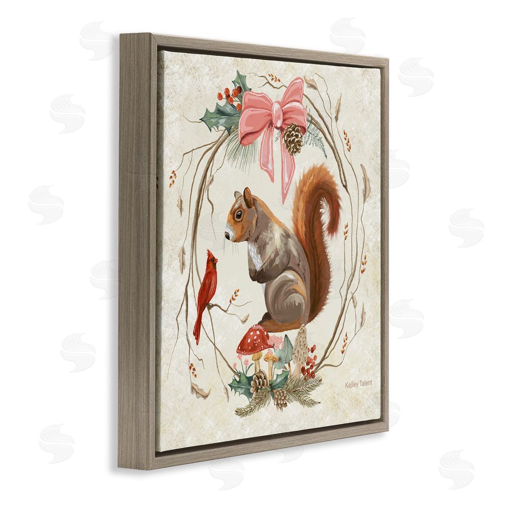 Kelley Talent Woodland Squirrel Rustic Wreath Brown Floating Frame Canvas Art Print