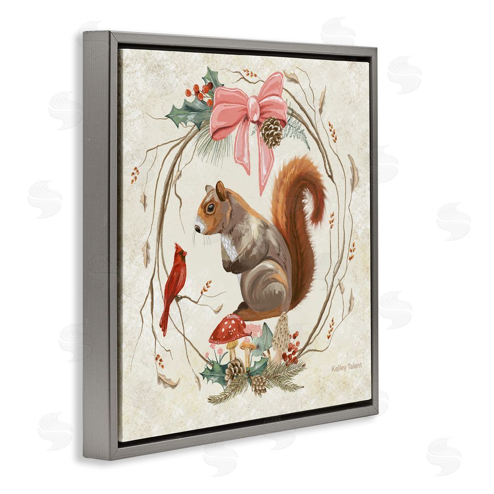 Kelley Talent Woodland Squirrel Rustic Wreath Gray Floating Frame Canvas Art Print