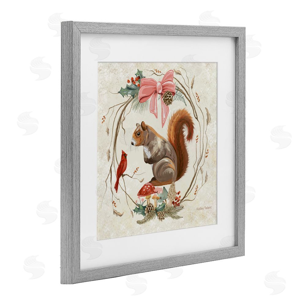 Kelley Talent Woodland Squirrel Rustic Wreath Gray Framed Print Under Glass Art