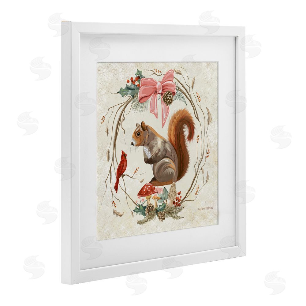 Kelley Talent Woodland Squirrel Rustic Wreath White Framed Print Under Glass Art