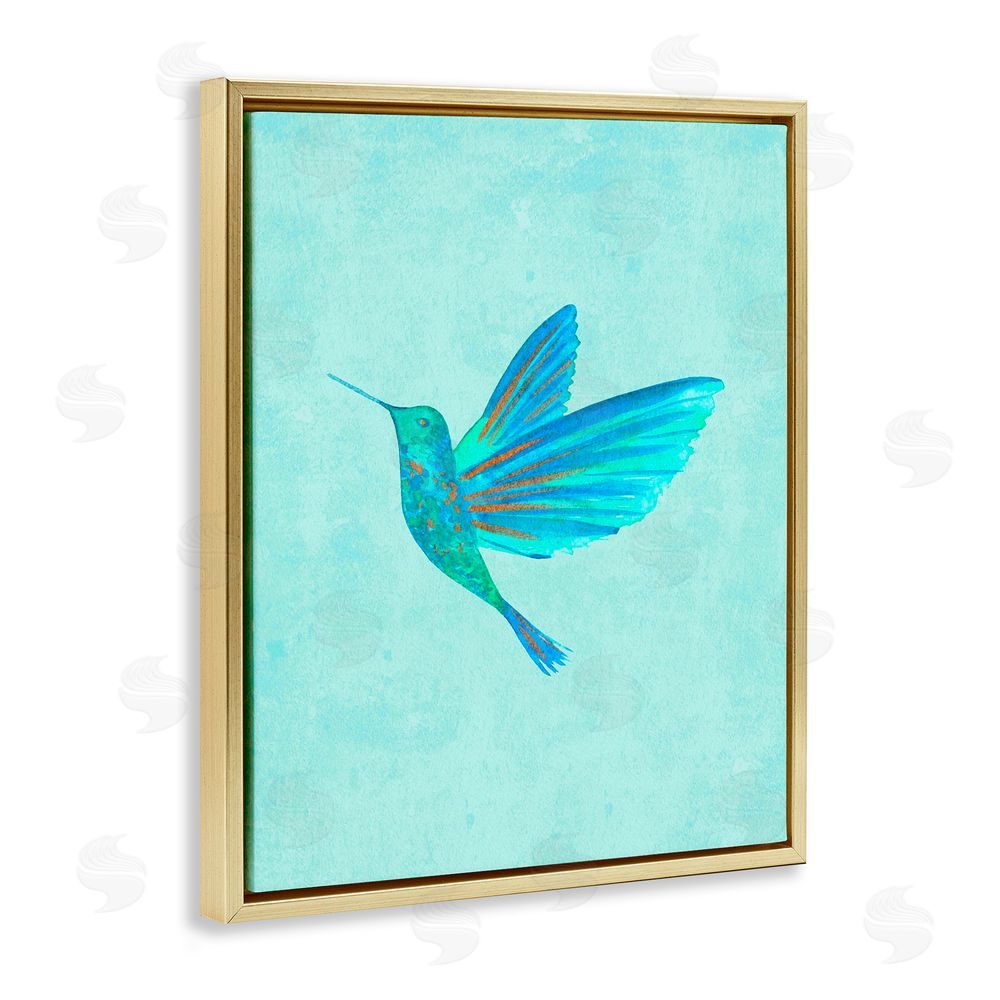 Camila Juncos Blue Hummingbird Simplicity Gold Floating Frame Canvas Art Print