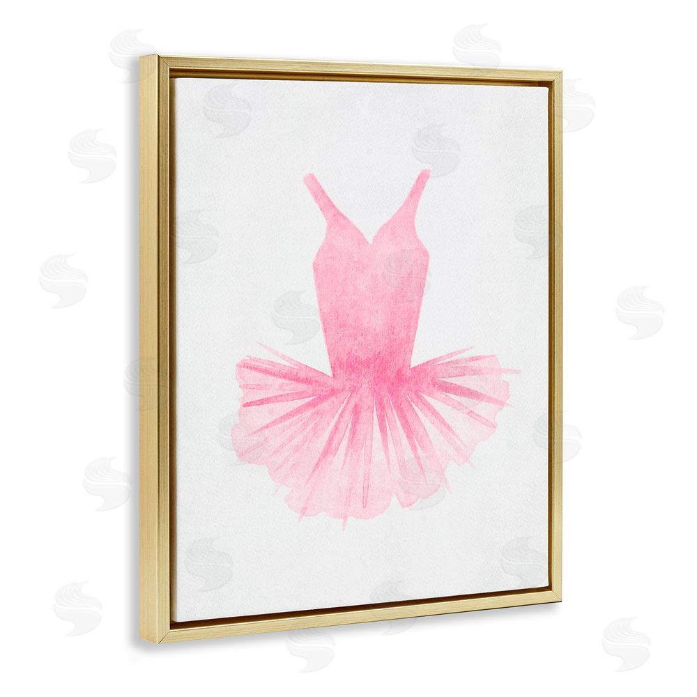 Camila Juncos Pink Ballerina Tutu Watercolor Gold Floating Frame Canvas Art Print