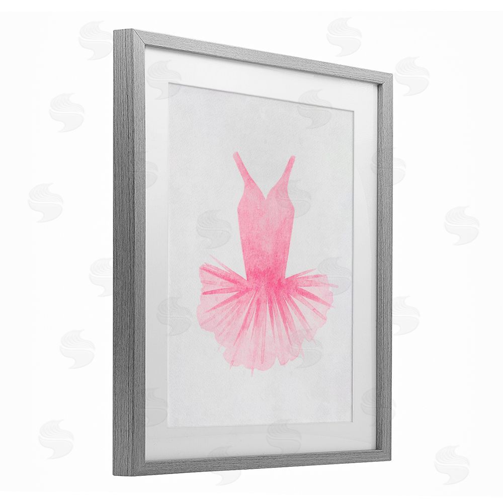 Camila Juncos Pink Ballerina Tutu Watercolor Gray Framed Print Under Glass Art
