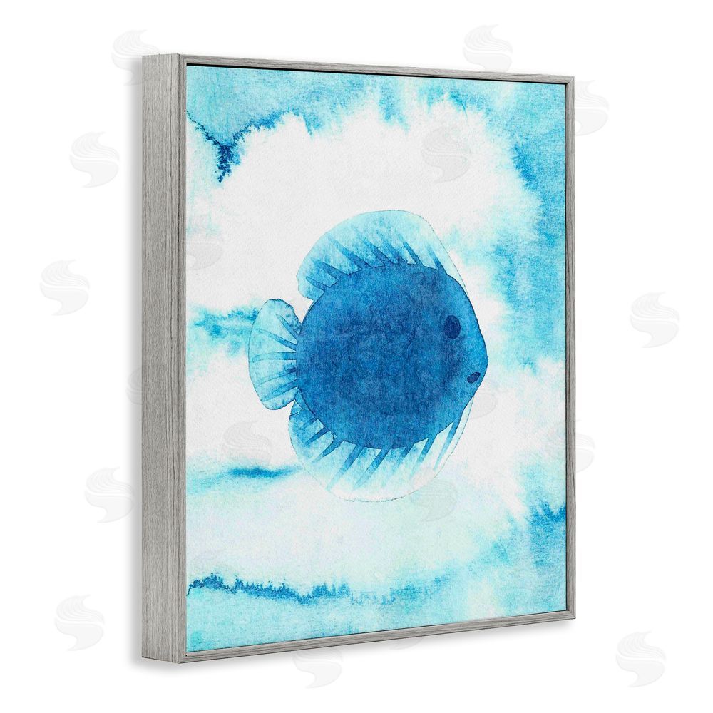 Camila Juncos Round Blue Fish Gray Framed Giclee Art Print