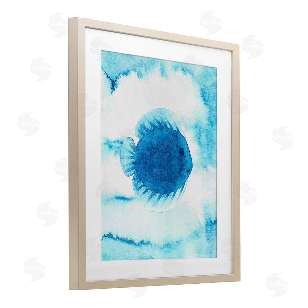 Camila Juncos Round Blue Fish Birch Framed Print Under Glass Art