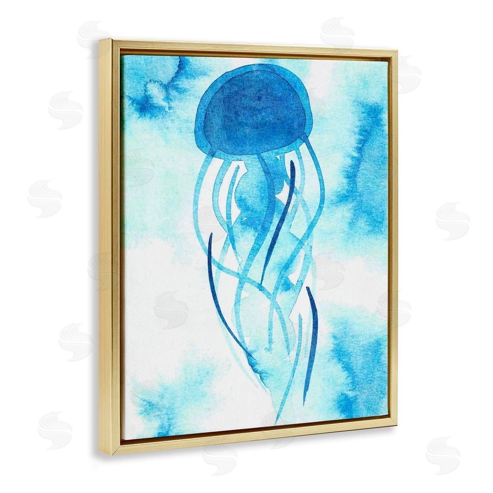 Camila Juncos Blue Jellyfish Expression Gold Floating Frame Canvas Art Print