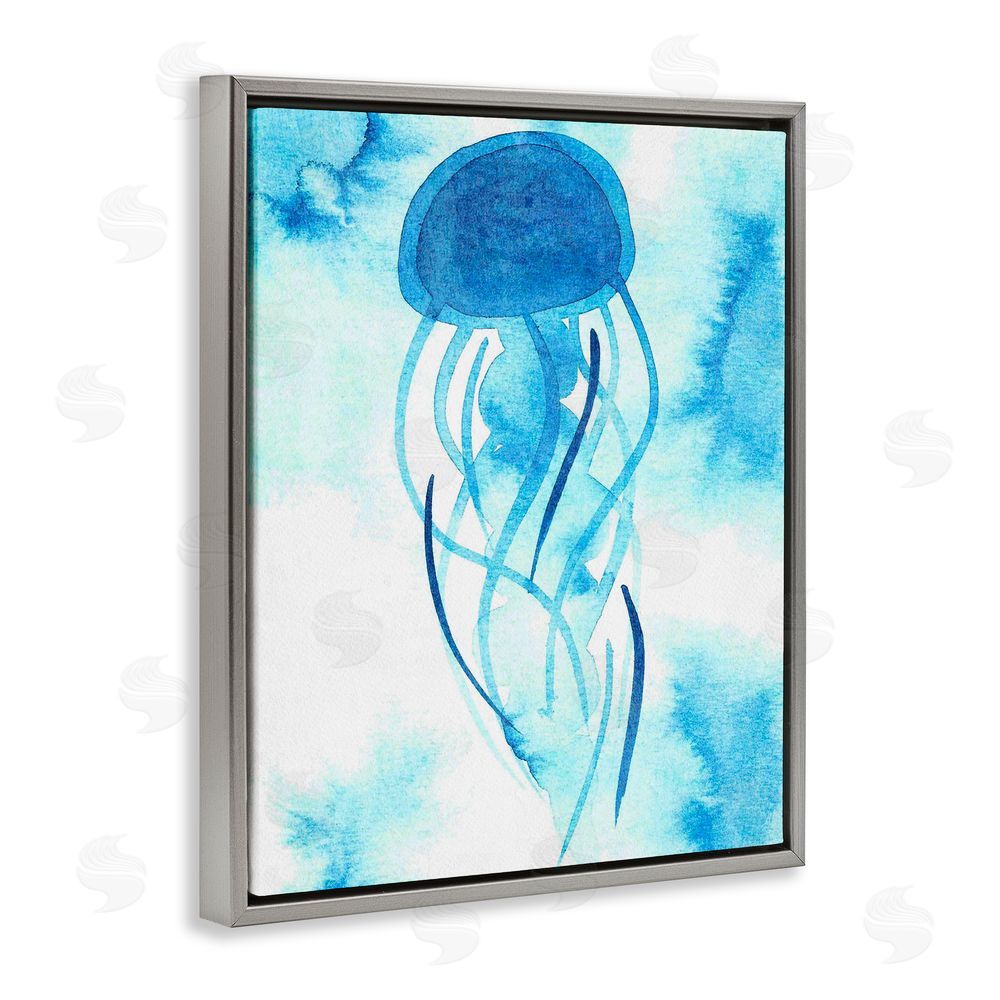 Camila Juncos Blue Jellyfish Expression Gray Floating Frame Canvas Art Print