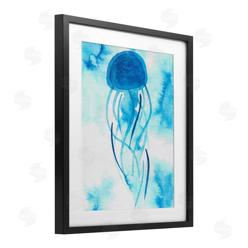 Camila Juncos Blue Jellyfish Expression Black Framed Print Under Glass Art
