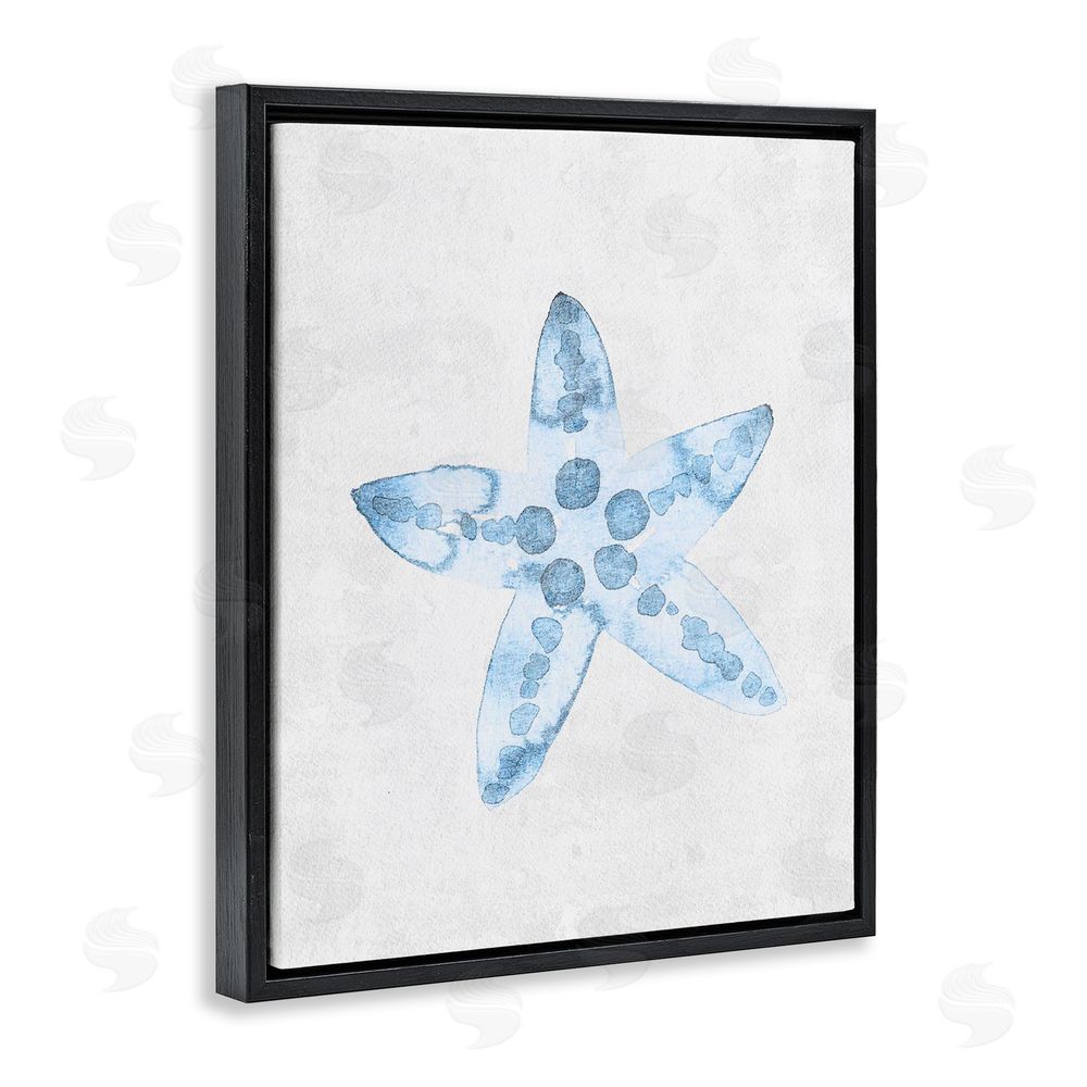 Camila Juncos Soft Watercolor Blue Starfish Black Floating Frame Canvas Wall Art Print