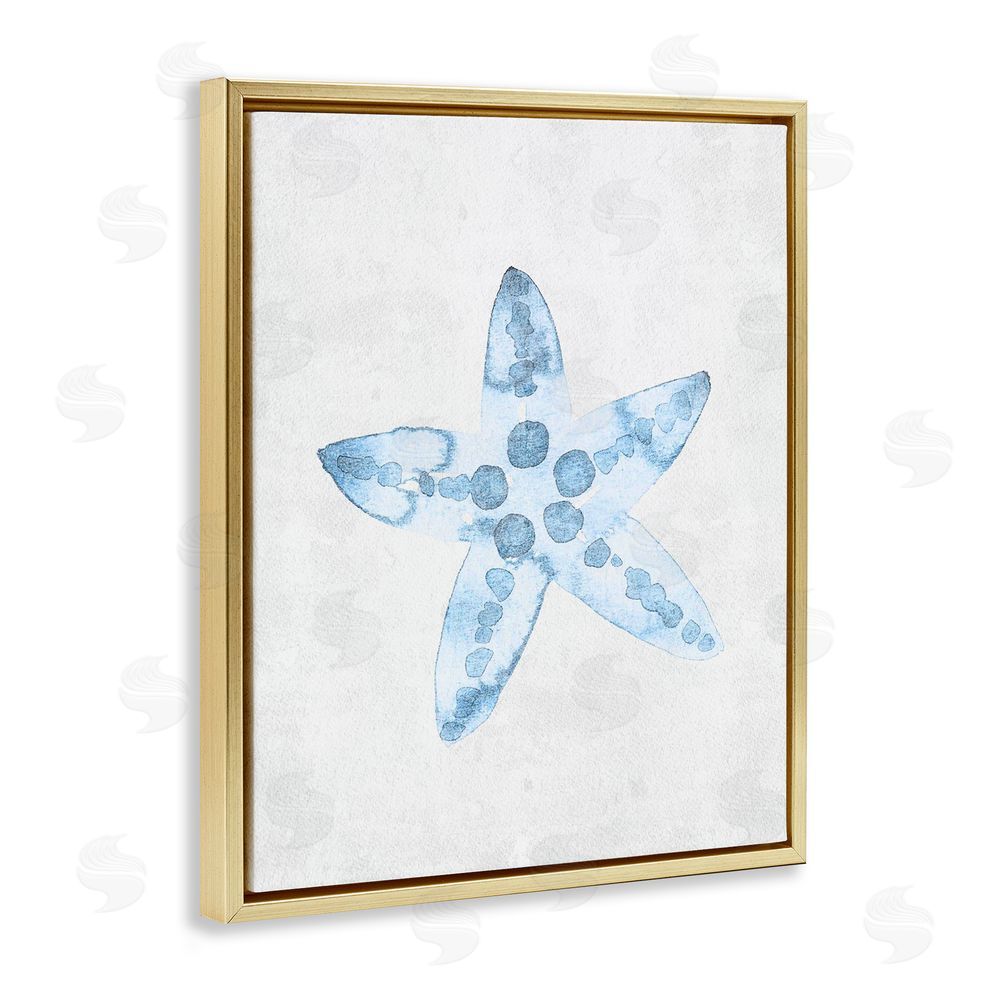 Camila Juncos Soft Watercolor Blue Starfish Gold Floating Frame Canvas Art Print