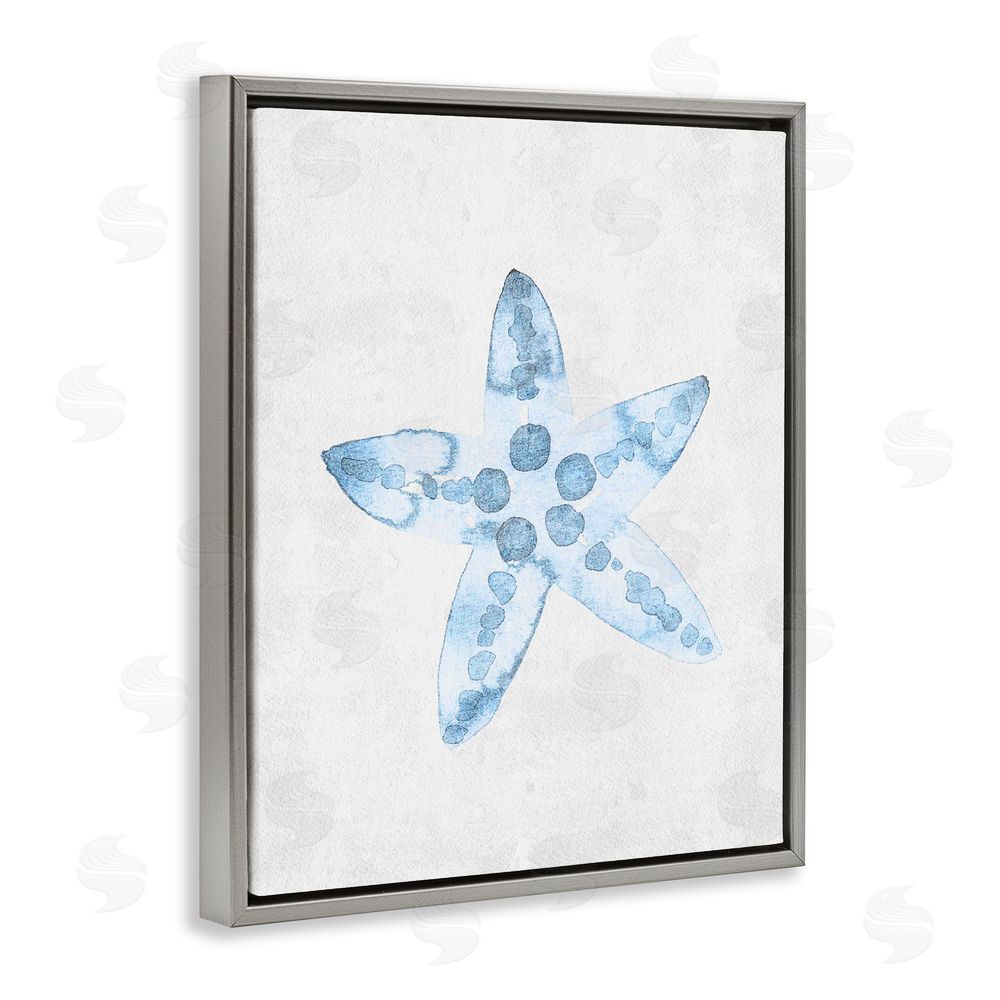 Camila Juncos Soft Watercolor Blue Starfish Gray Floating Frame Canvas Art Print