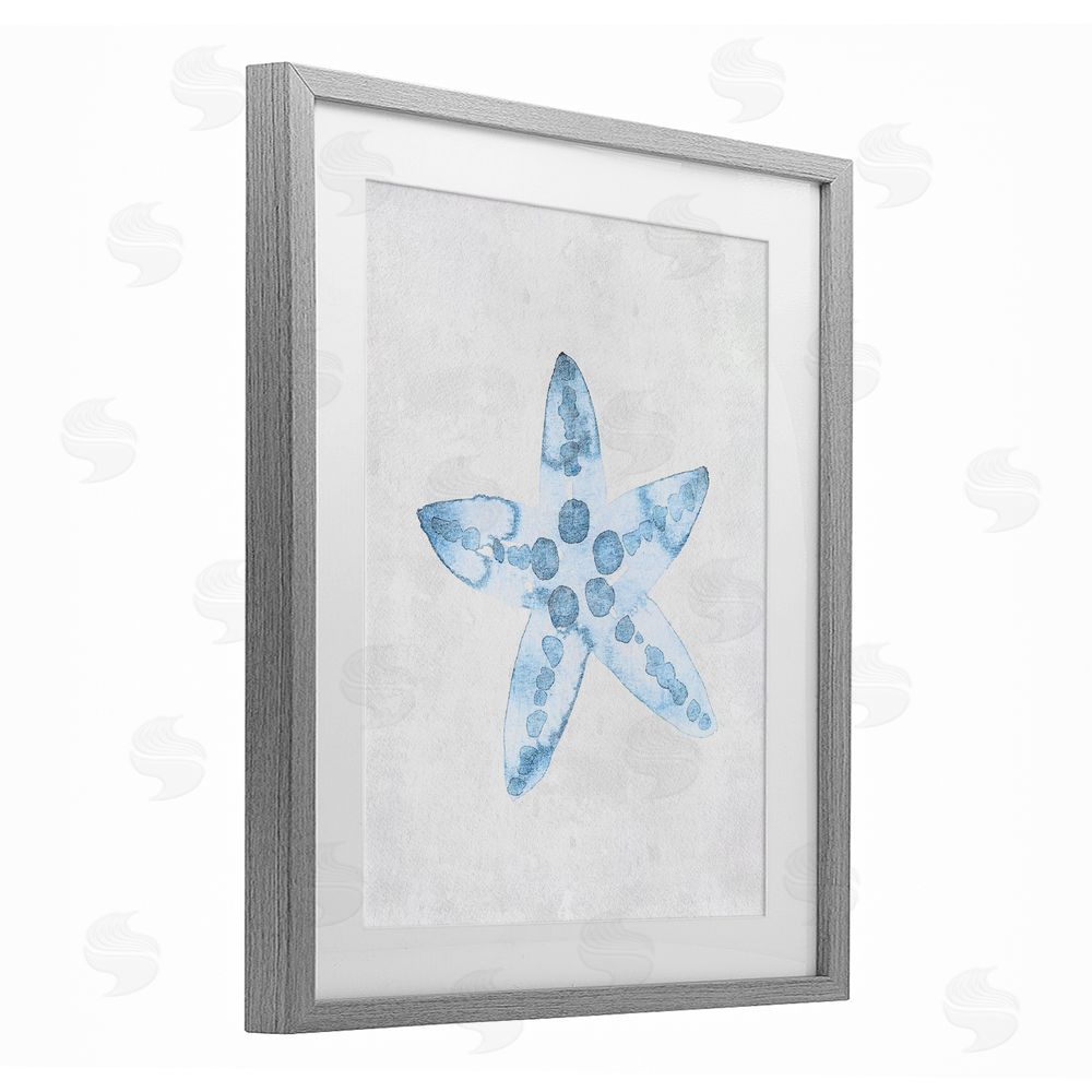 Camila Juncos Soft Watercolor Blue Starfish Gray Framed Print Under Glass Art