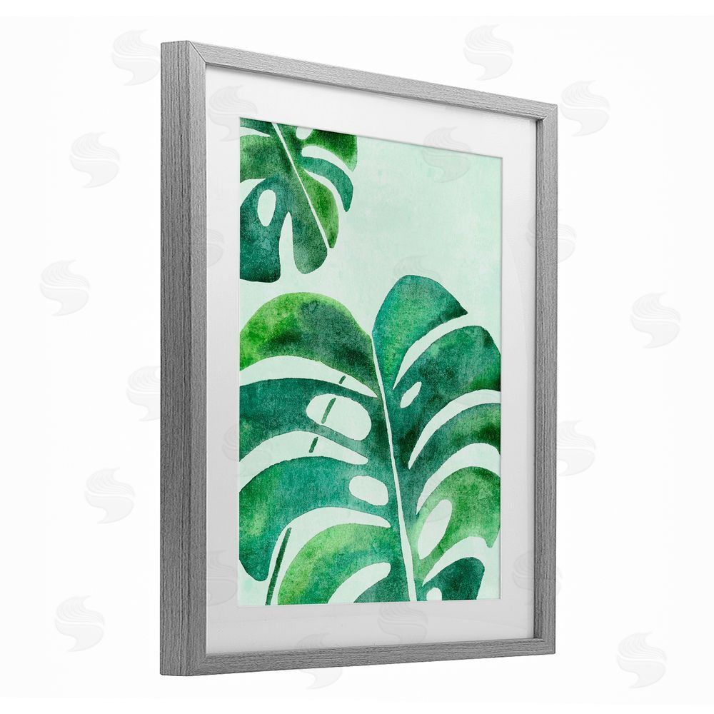 Camila Juncos Monstera Leaf Tropics Gray Framed Print Under Glass Art