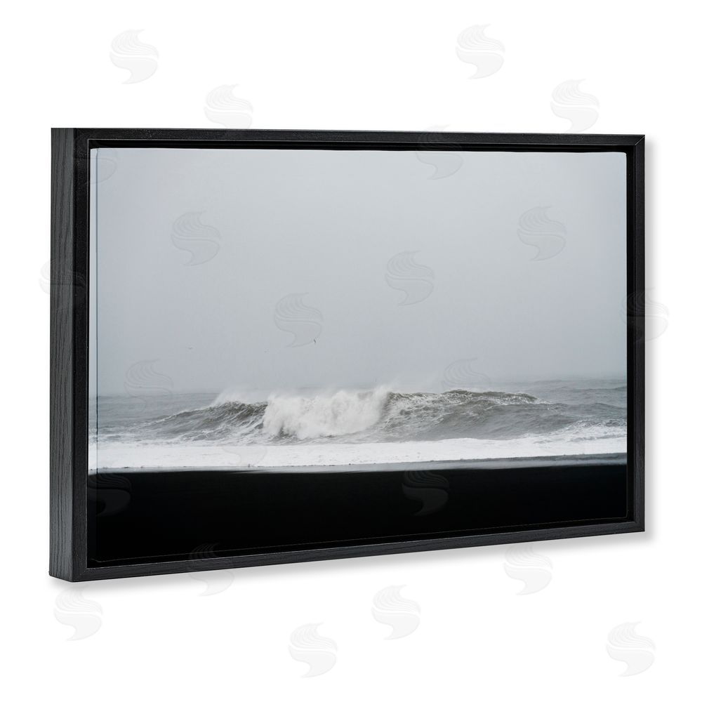 Jade Sharp Photo Black Sand Beach Waves Black Floating Frame Canvas Wall Art Print