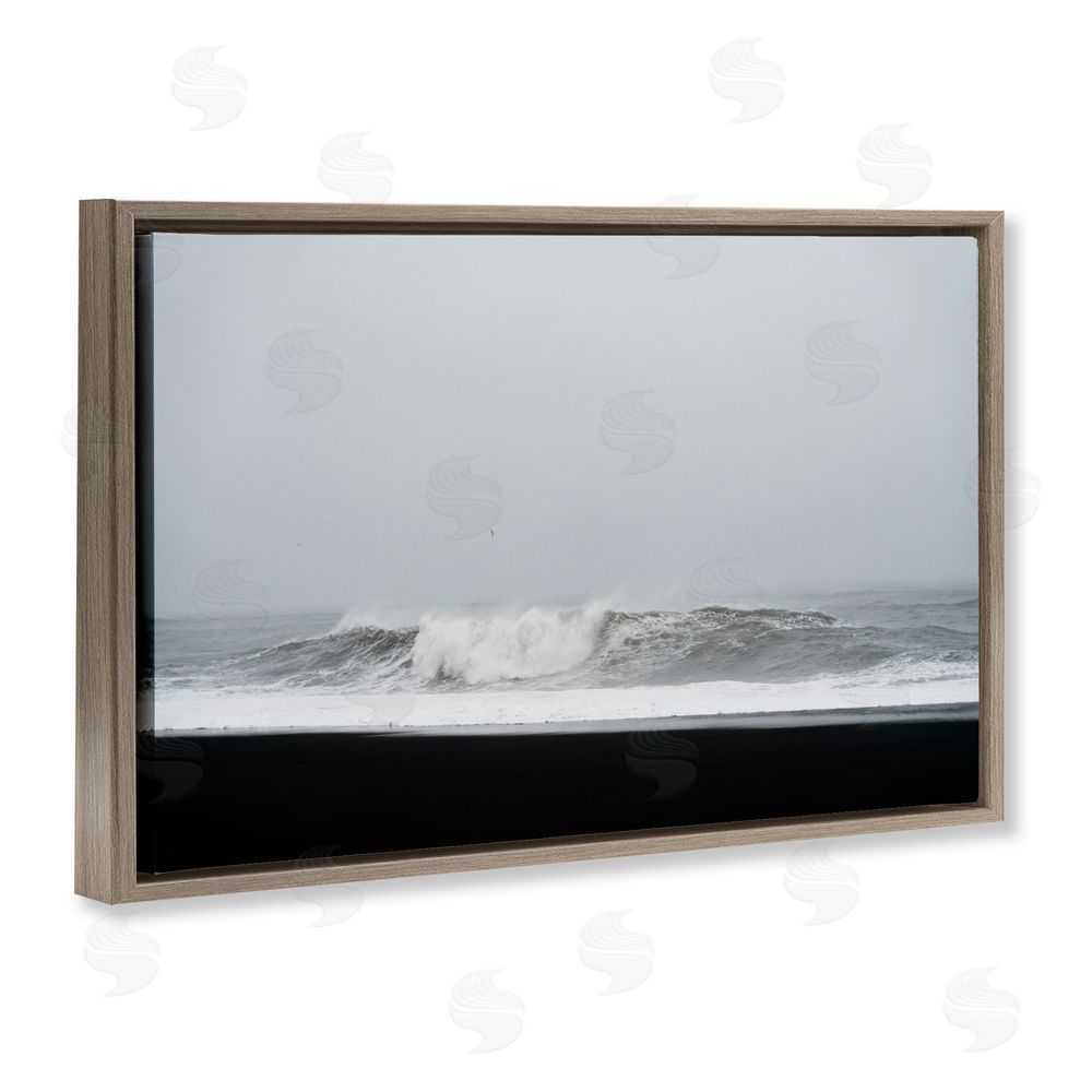 Jade Sharp Photo Black Sand Beach Waves Brown Floating Frame Canvas Art Print