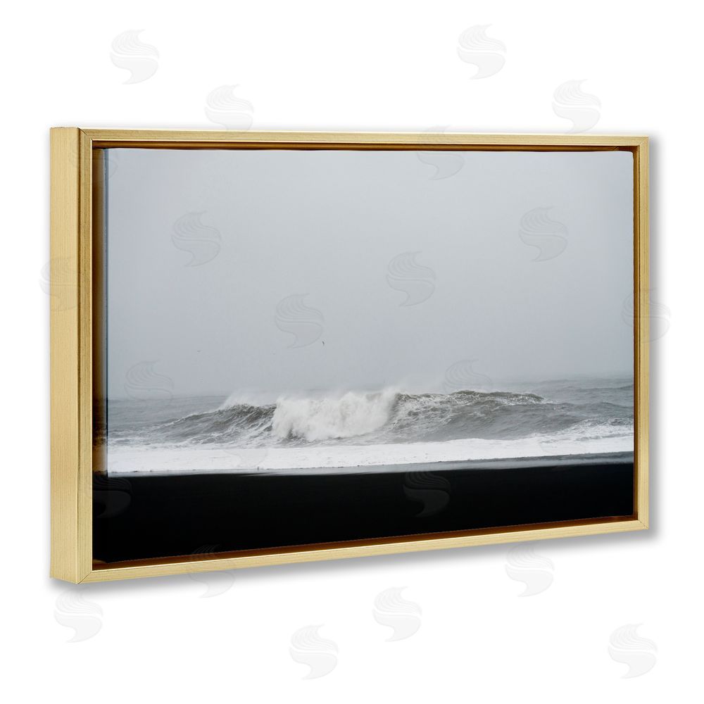 Jade Sharp Photo Black Sand Beach Waves Gold Floating Frame Canvas Art Print