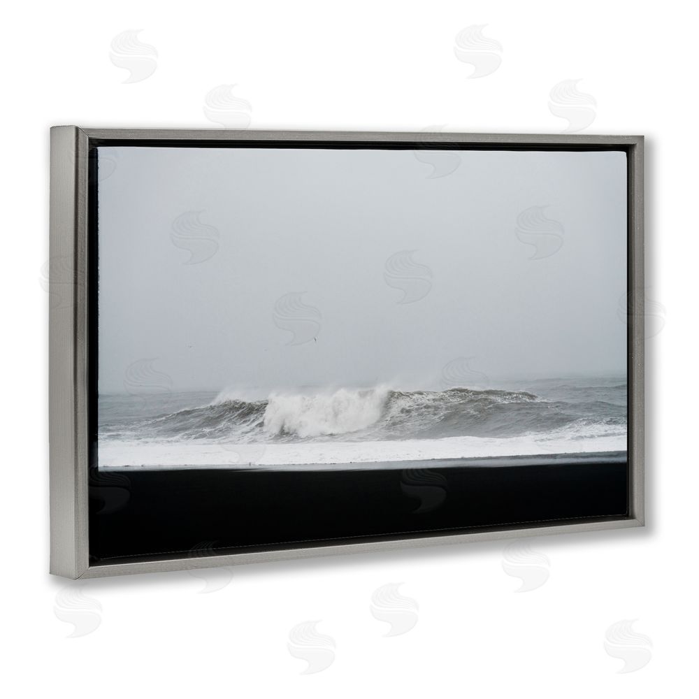 Jade Sharp Photo Black Sand Beach Waves Gray Floating Frame Canvas Art Print