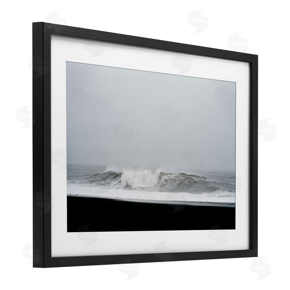 Jade Sharp Photo Black Sand Beach Waves Black Framed Print Under Glass Art